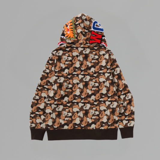 HOODIE BAPE ZIP CAMO SHARK 'BROWN THINK 1ST ANNIVERSARY'