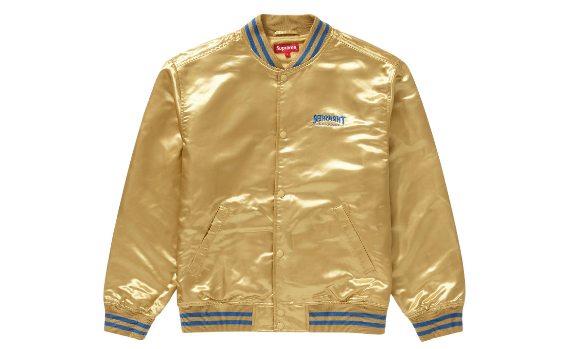 Supreme x Trasher Satin Varsity Jacket Gold