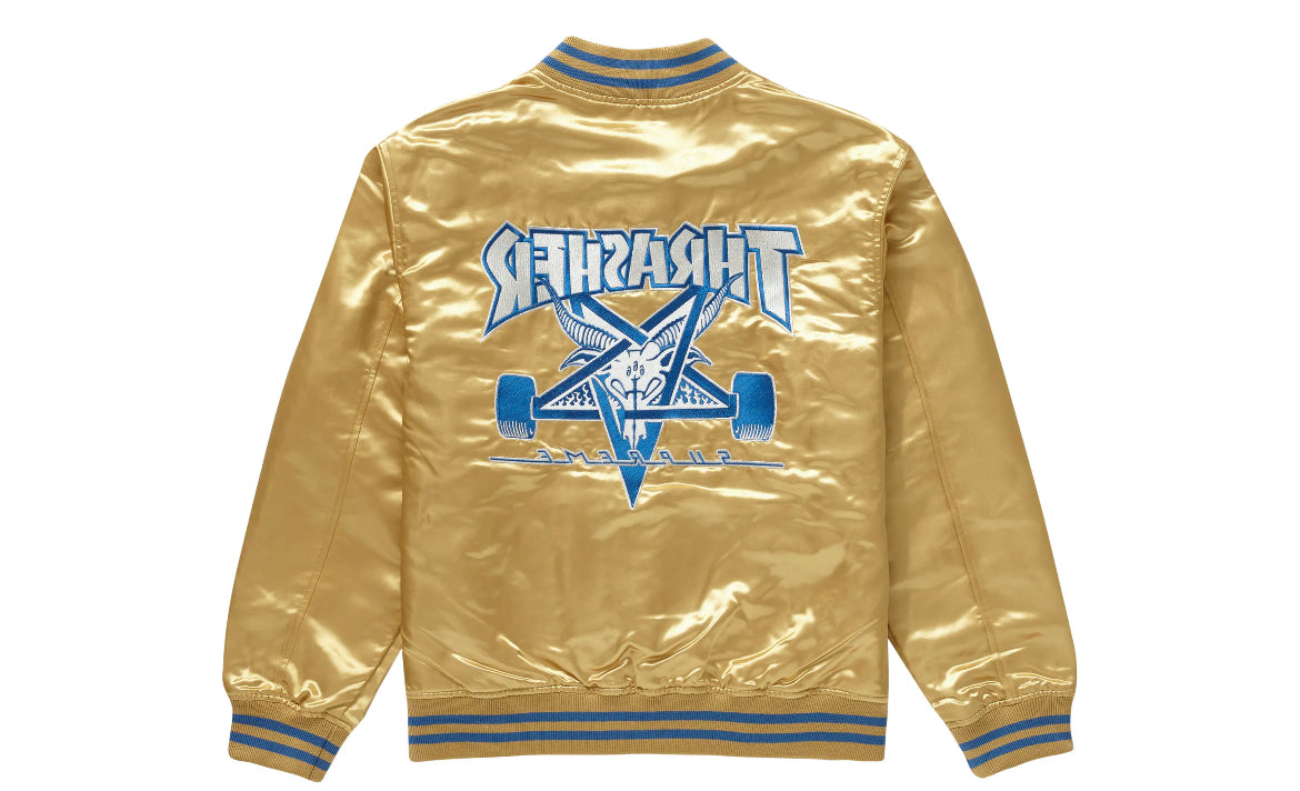 Supreme x Trasher Satin Varsity Jacket Gold