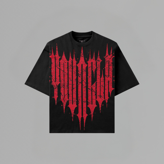 T SHIRT YOUNGLA 'REVENGE TEE BLACK RED WASH'