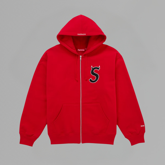HOODIE SUPREME DEVIL S LOGO ZIP UP RED