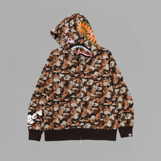 HOODIE BAPE ZIP CAMO SHARK 'BROWN THINK 1ST ANNIVERSARY'