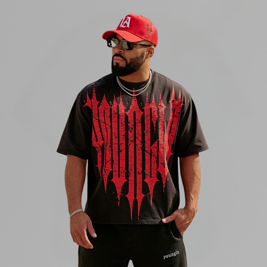 T SHIRT YOUNGLA 'REVENGE TEE BLACK RED WASH'